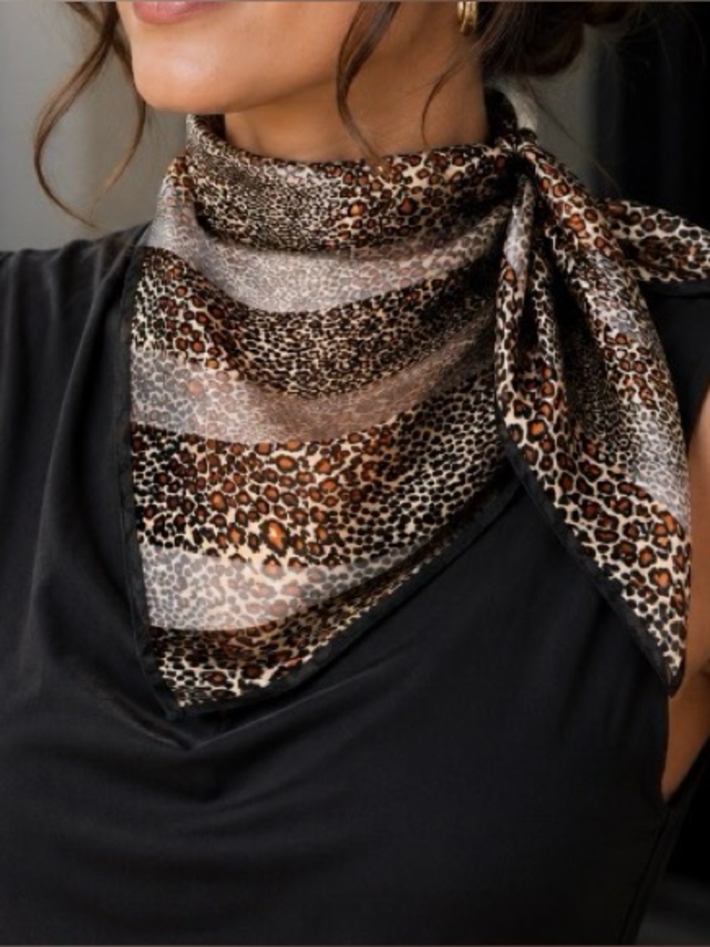 Vintage Animal Print Sheer and Satin Striped Polyester
Scarf Square 20"